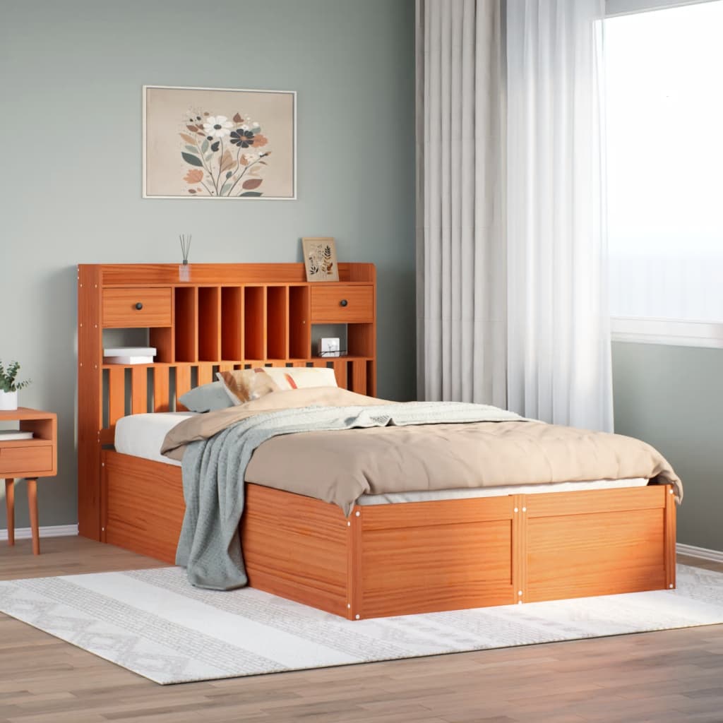 Cadre de lit sans matelas cire marron 135x190cm bois pin massif - XIOS