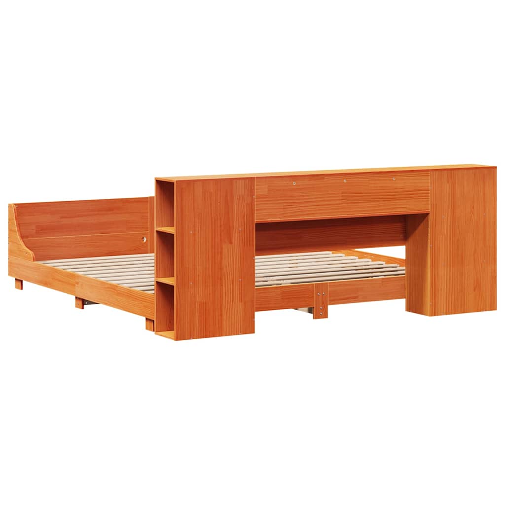 Cadre de lit sans matelas cire marron 200x200cm bois pin massif - XIOS