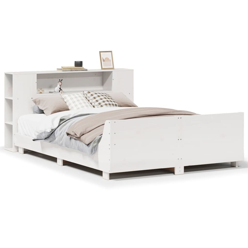 Cadre de lit sans matelas blanc 140x190 cm bois de pin massif - XIOS