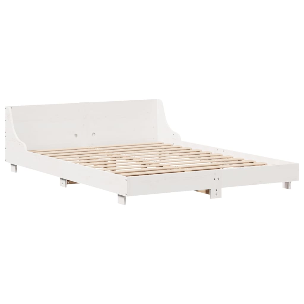 Cadre de lit sans matelas blanc 140x190 cm bois de pin massif - XIOS