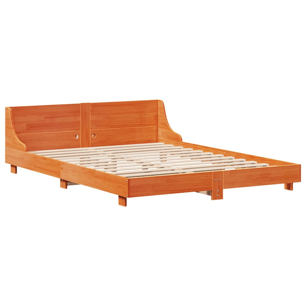 Cadre de lit sans matelas cire marron 140x190cm bois pin massif - XIOS