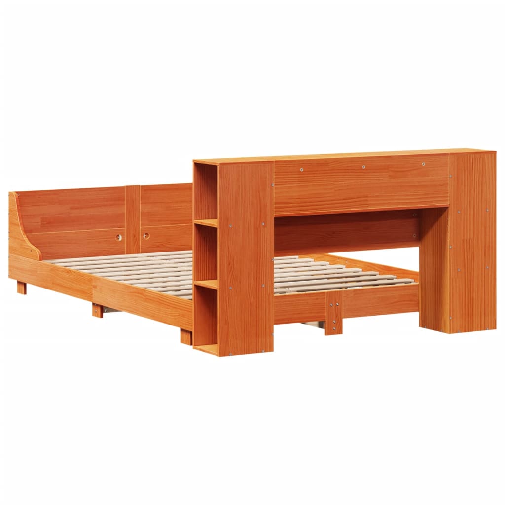 Cadre de lit sans matelas cire marron 140x190cm bois pin massif - XIOS