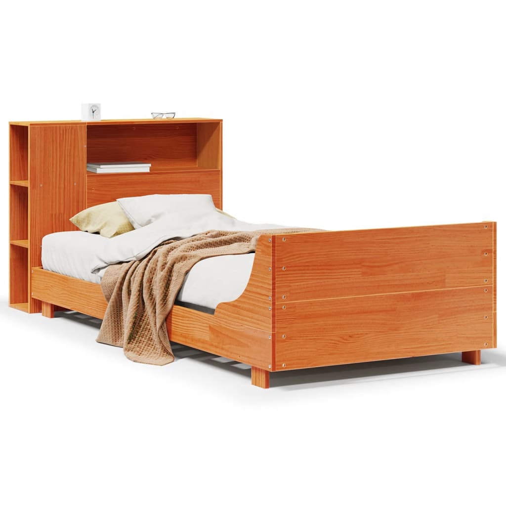Cadre de lit sans matelas cire marron 100x200cm bois pin massif - XIOS
