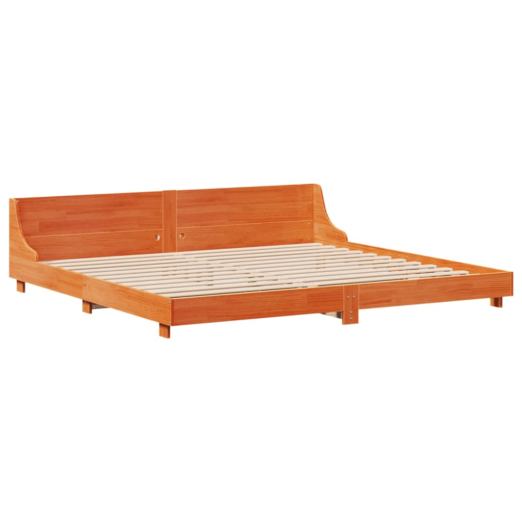 Cadre de lit sans matelas cire marron 200x200cm bois pin massif - XIOS