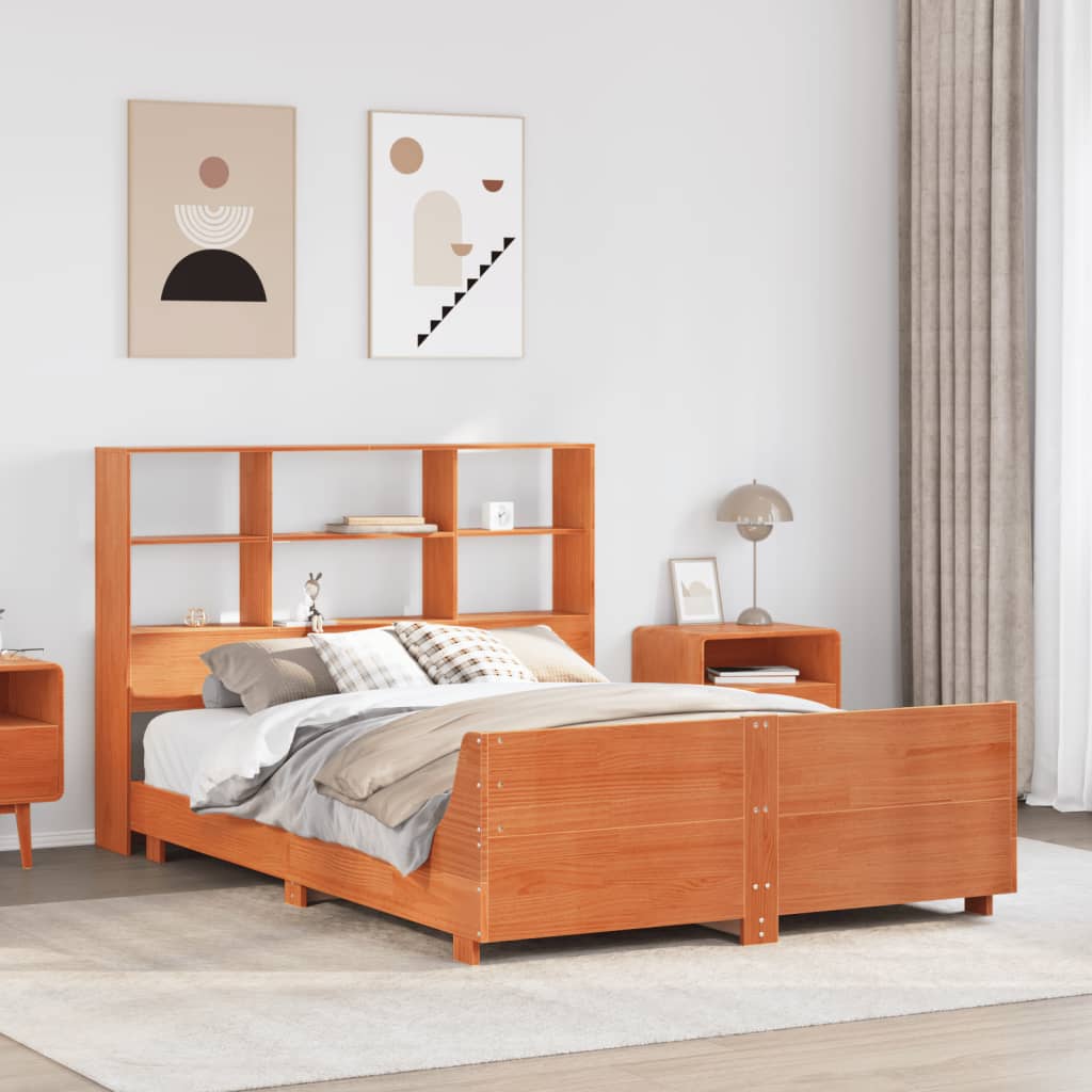 Cadre de lit sans matelas cire marron 140x200cm bois pin massif - XIOS