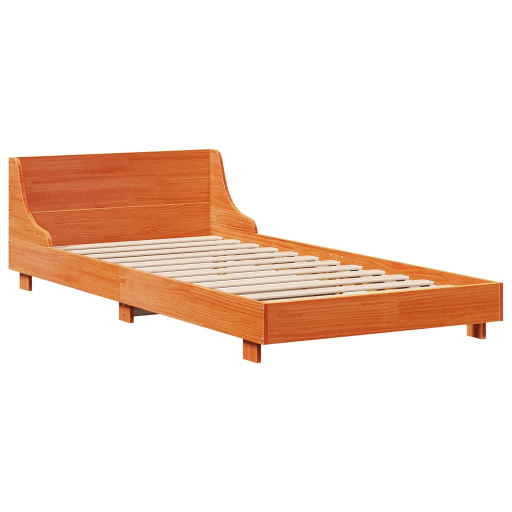 Cadre de lit sans matelas cire marron 100x200cm bois pin massif - XIOS