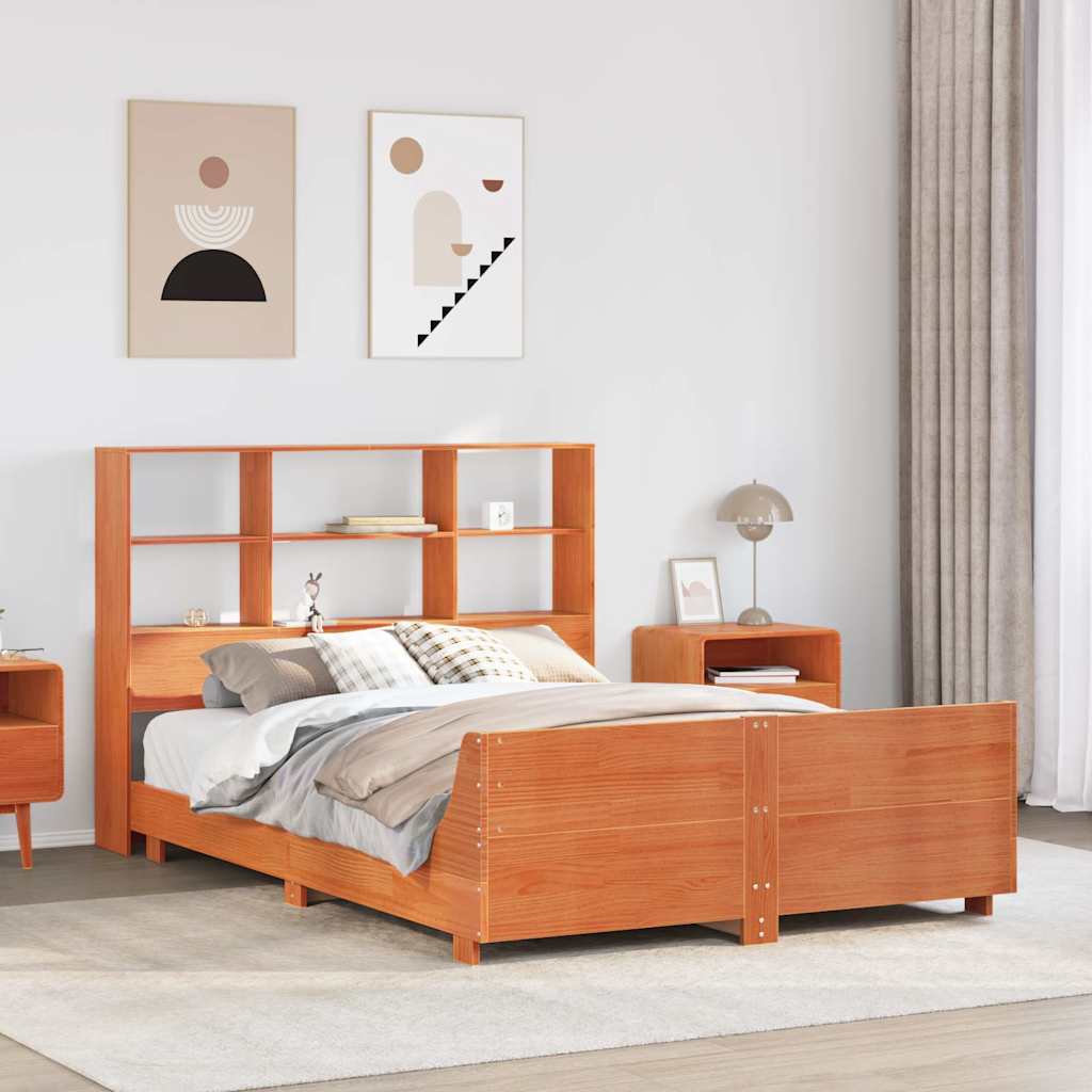 Cadre de lit sans matelas cire marron 140x190cm bois pin massif - XIOS