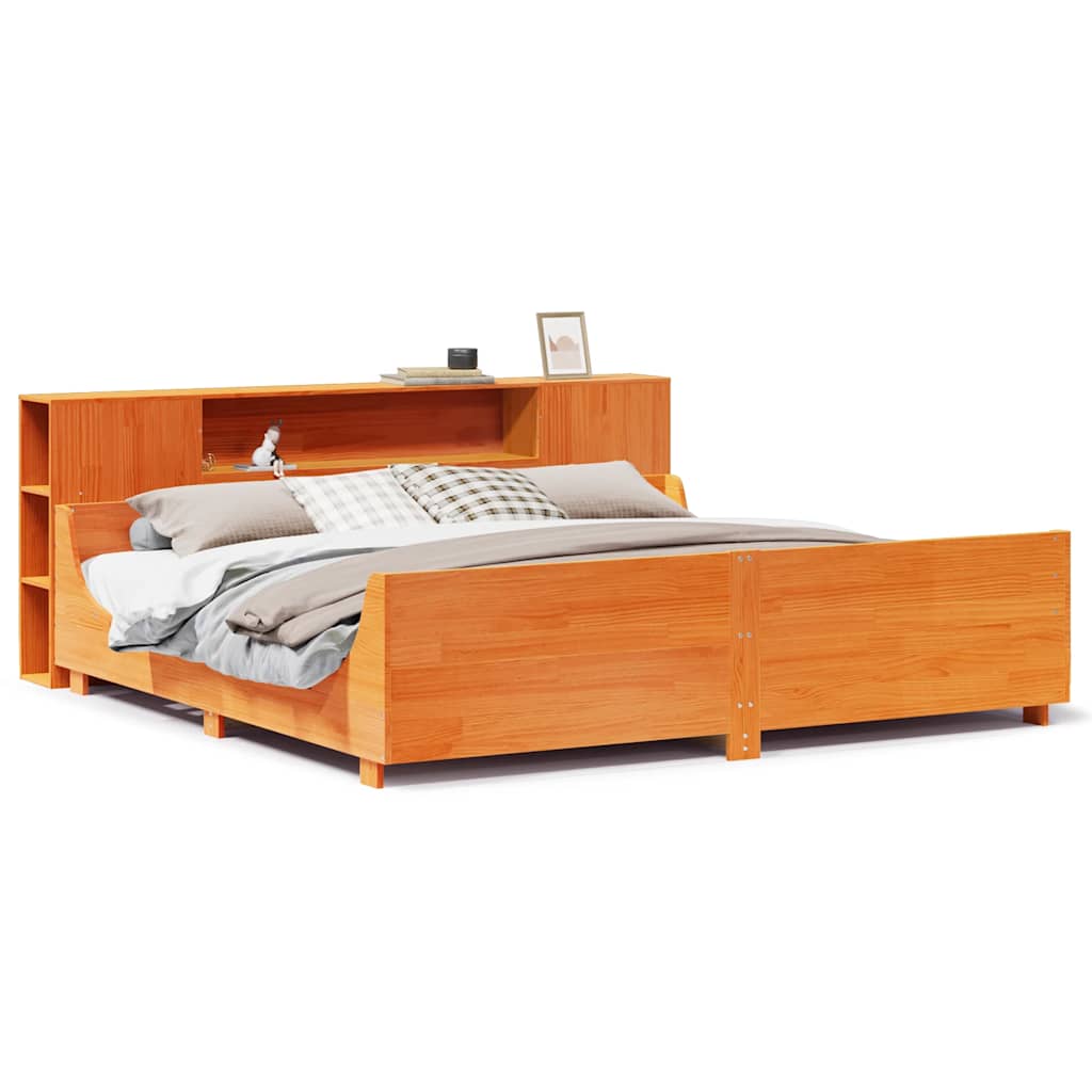 Cadre de lit sans matelas cire marron 200x200cm bois pin massif