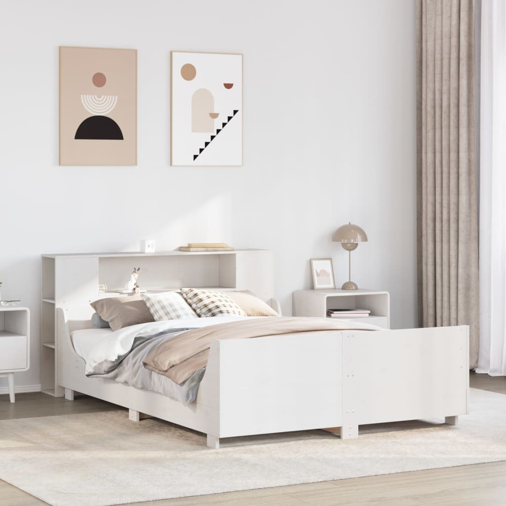Cadre de lit sans matelas blanc 150x200 cm bois de pin massif - XIOS