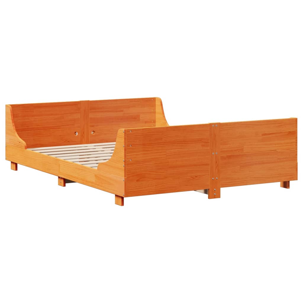 Cadre de lit sans matelas cire marron 150x200cm bois pin massif - XIOS