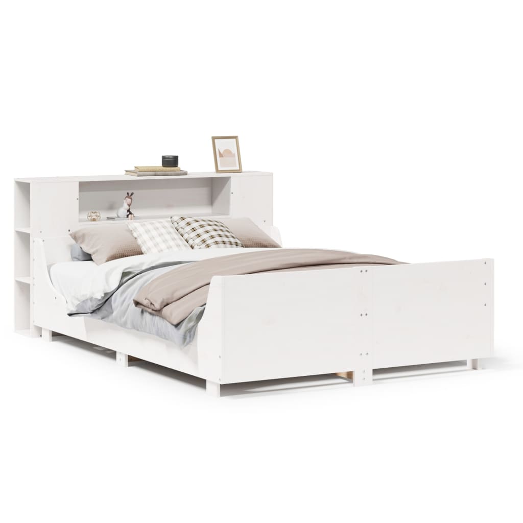 Cadre de lit sans matelas blanc 140x190 cm bois de pin massif - XIOS