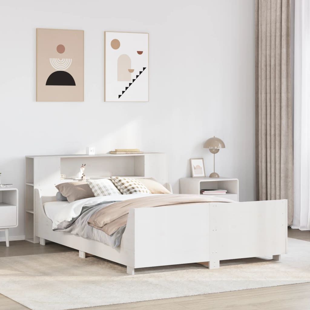 Cadre de lit sans matelas blanc 140x190 cm bois de pin massif - XIOS