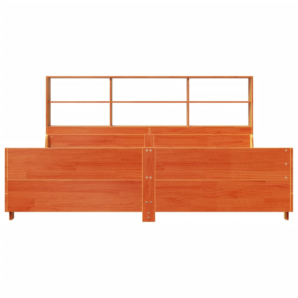 Lit bibliothèque sans matelas cire marron 200x200cm bois massif - XIOS
