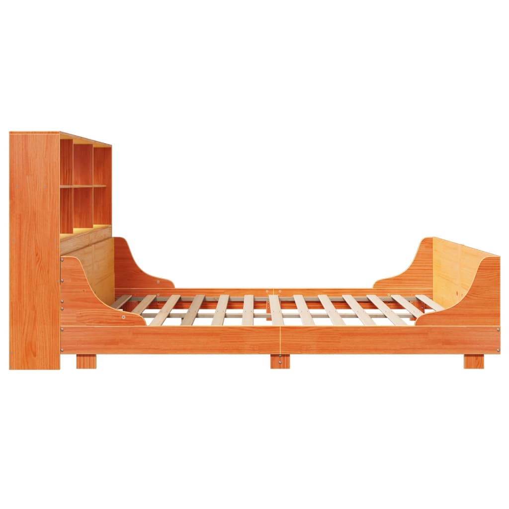Lit bibliothèque sans matelas cire marron 200x200cm bois massif - XIOS