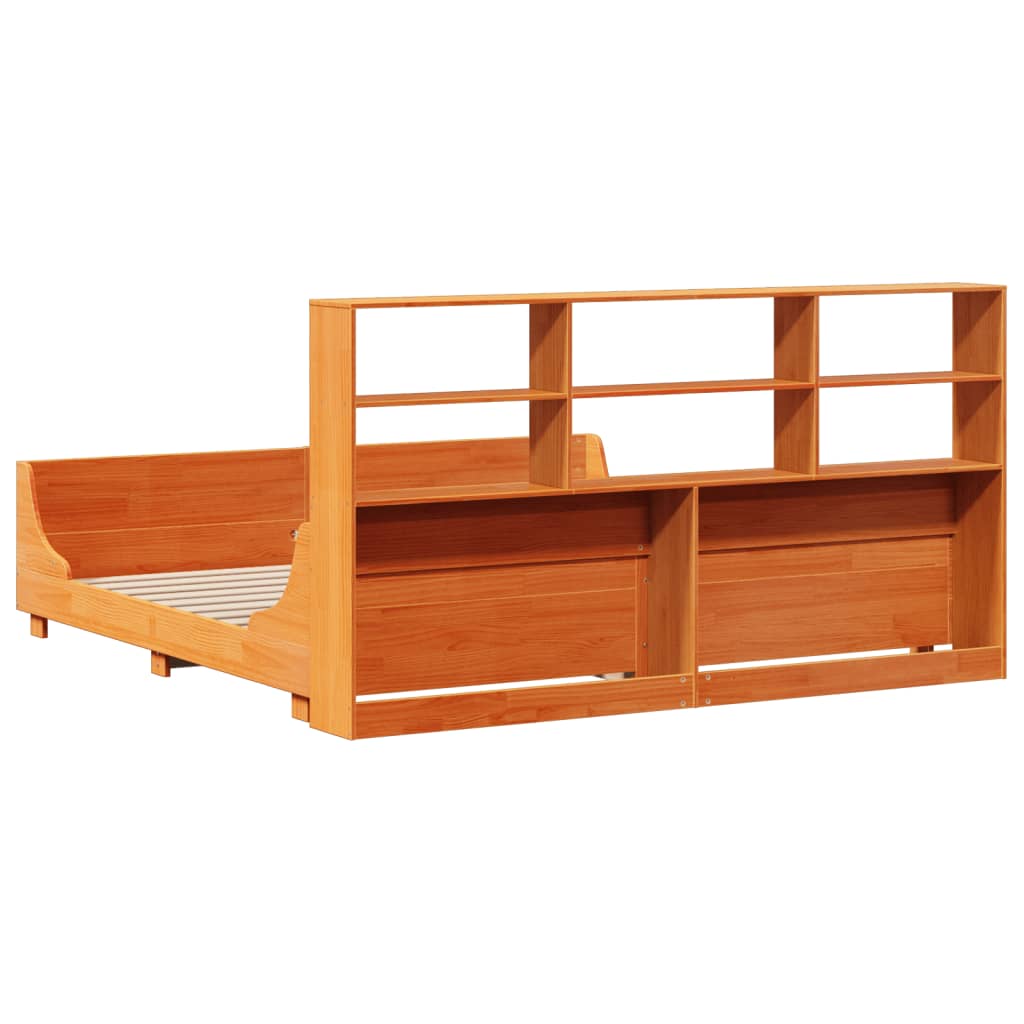 Lit bibliothèque sans matelas cire marron 200x200cm bois massif - XIOS