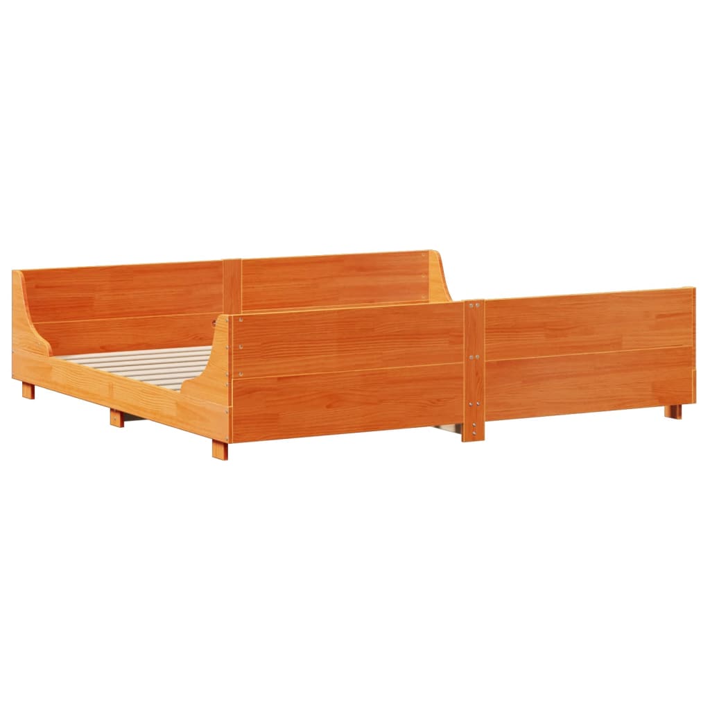 Lit bibliothèque sans matelas cire marron 200x200cm bois massif - XIOS