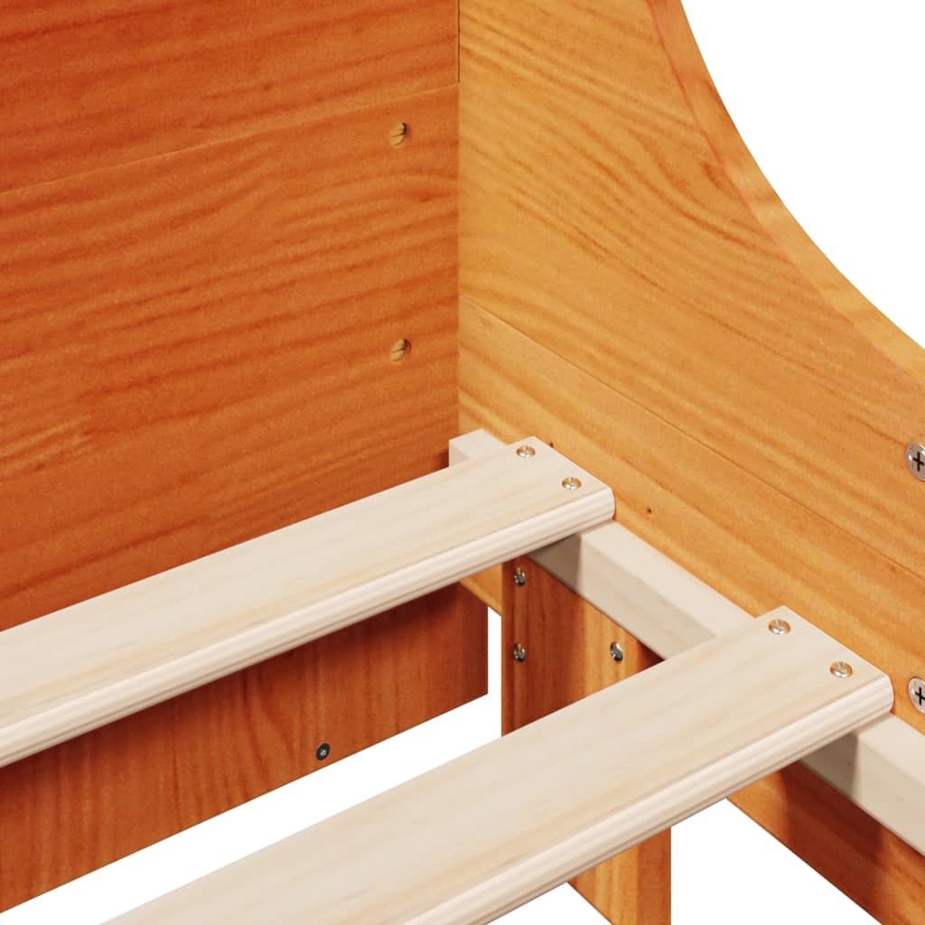 Lit bibliothèque sans matelas cire marron 200x200cm bois massif - XIOS