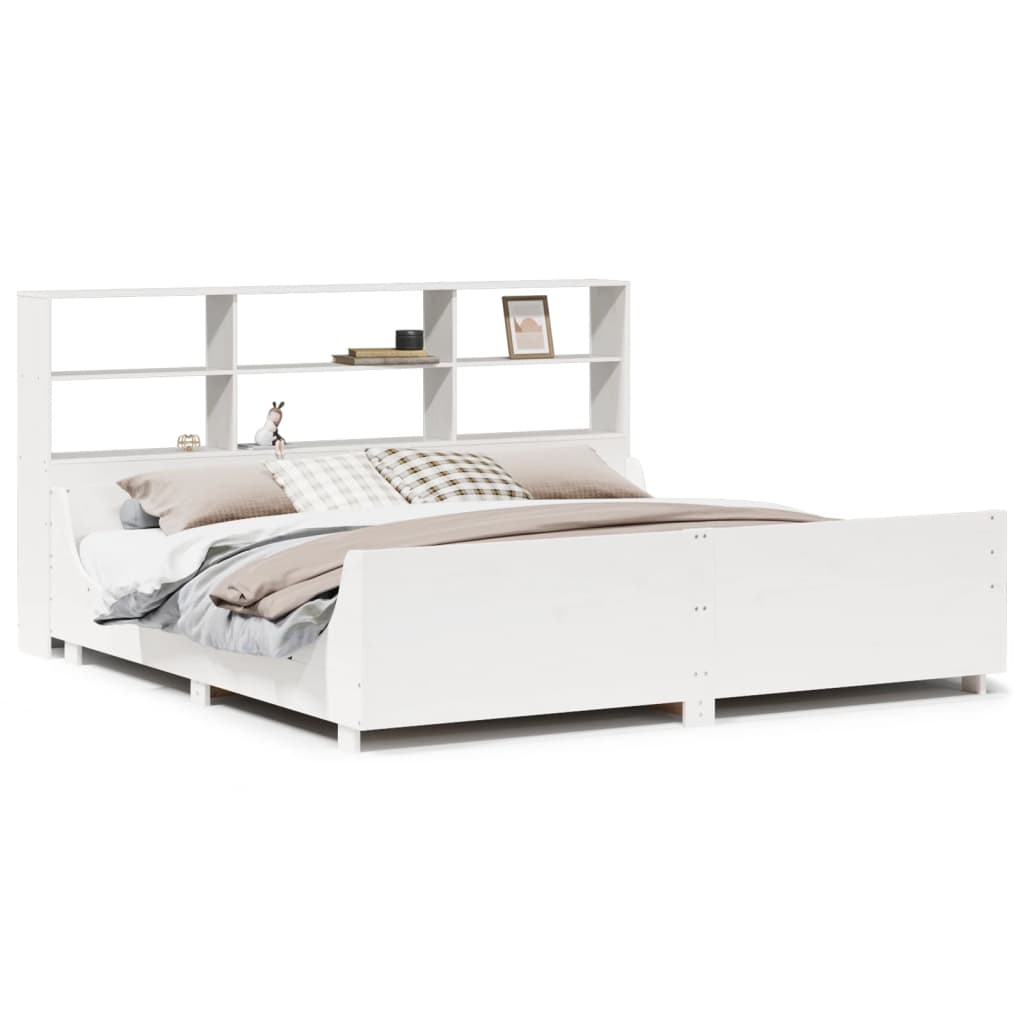 Lit bibliothèque sans matelas blanc 180x200 cm bois massif - XIOS