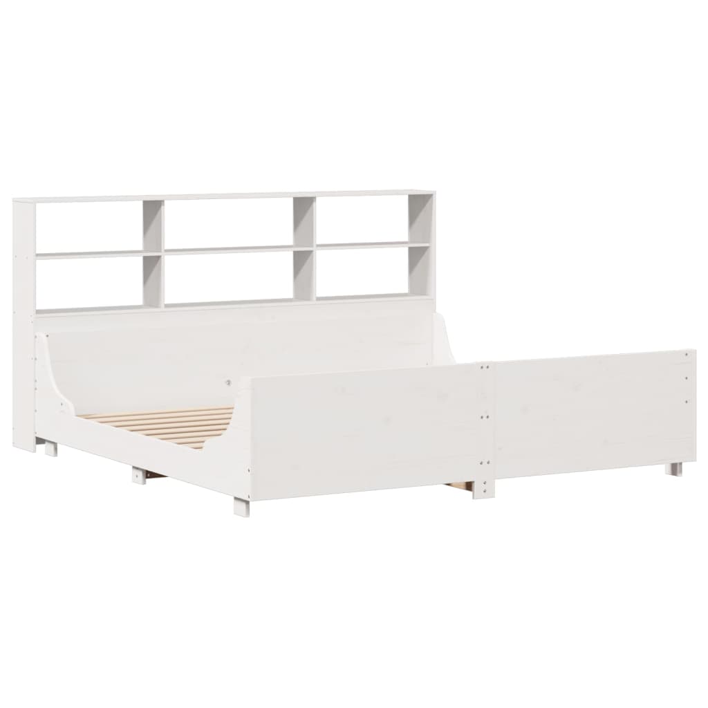 Lit bibliothèque sans matelas blanc 180x200 cm bois massif - XIOS