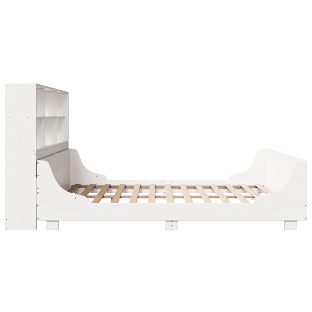 Lit bibliothèque sans matelas blanc 180x200 cm bois massif - XIOS
