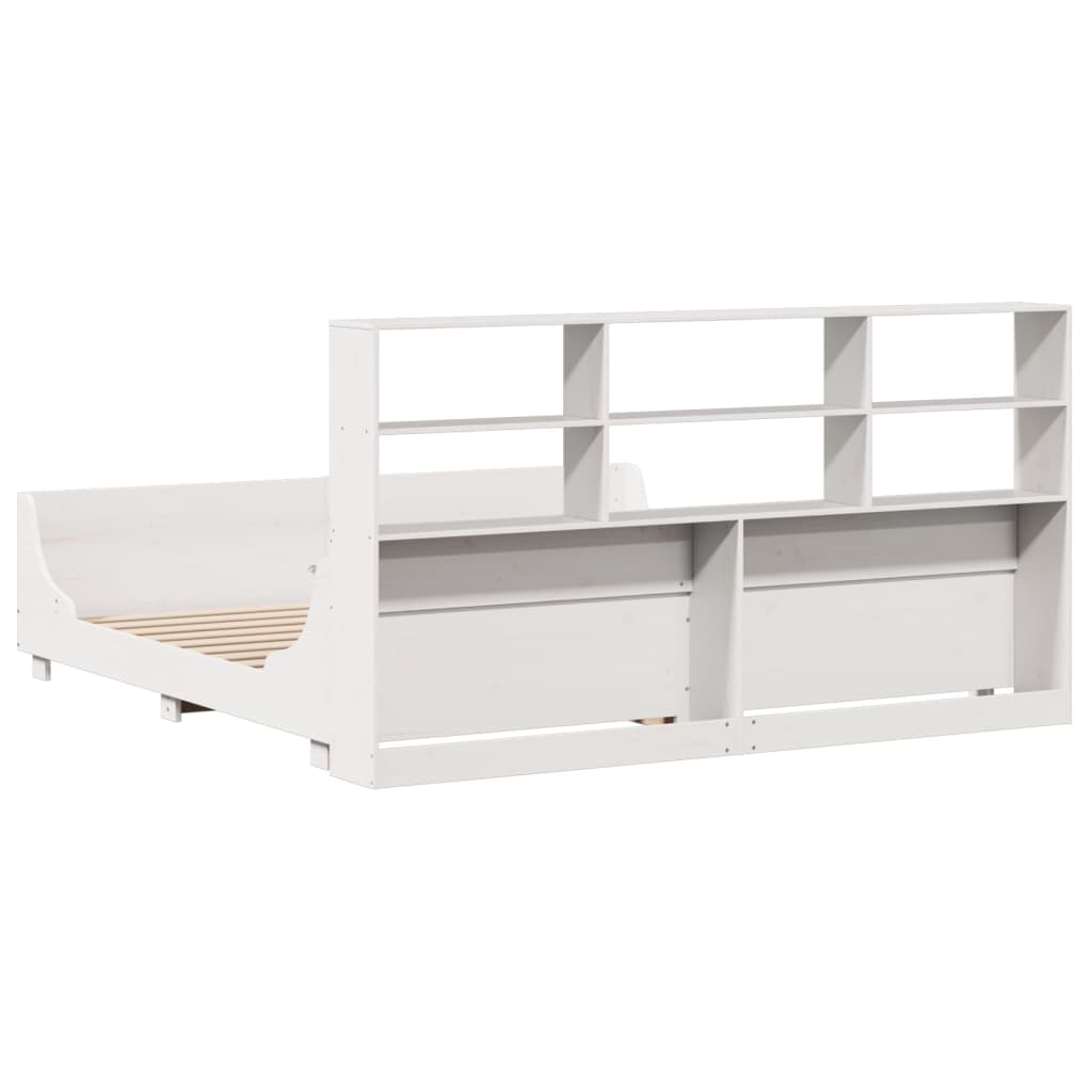 Lit bibliothèque sans matelas blanc 180x200 cm bois massif - XIOS