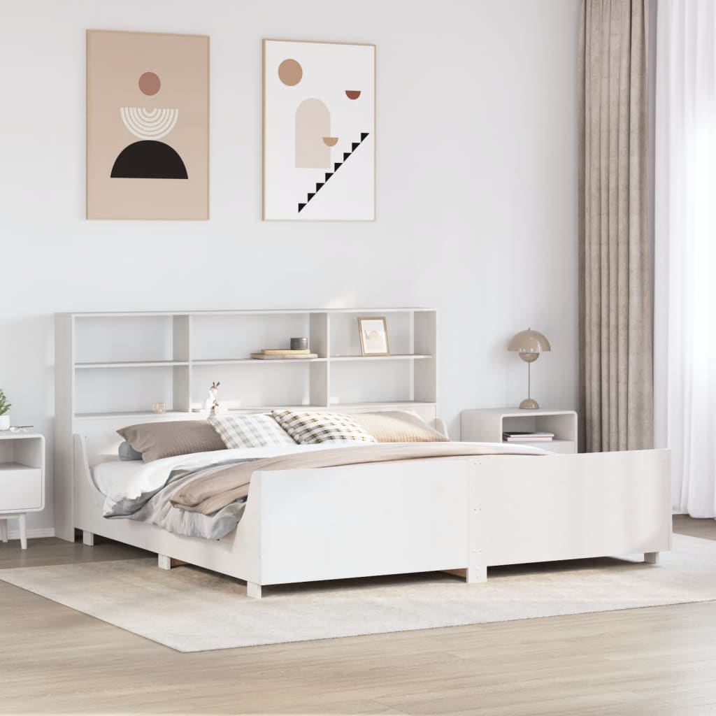 Lit bibliothèque sans matelas blanc 180x200 cm bois massif - XIOS