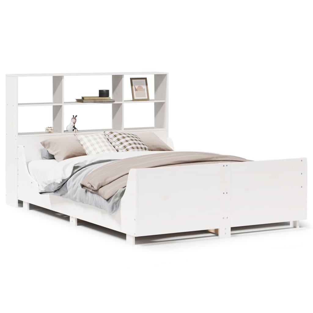 Lit bibliothèque sans matelas blanc 160x200 cm bois massif - XIOS