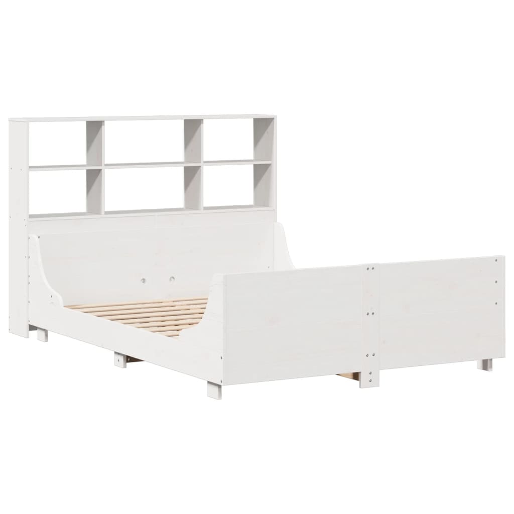 Lit bibliothèque sans matelas blanc 160x200 cm bois massif - XIOS