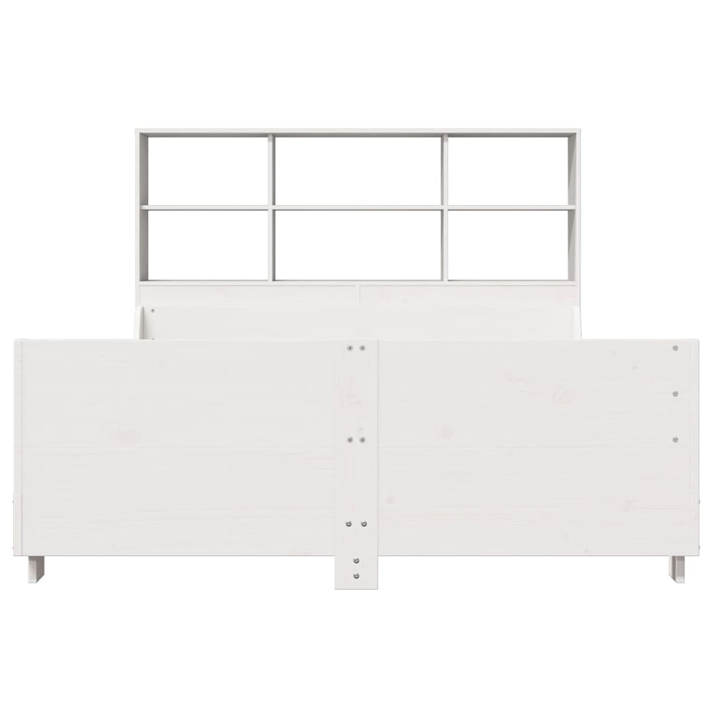 Lit bibliothèque sans matelas blanc 160x200 cm bois massif - XIOS