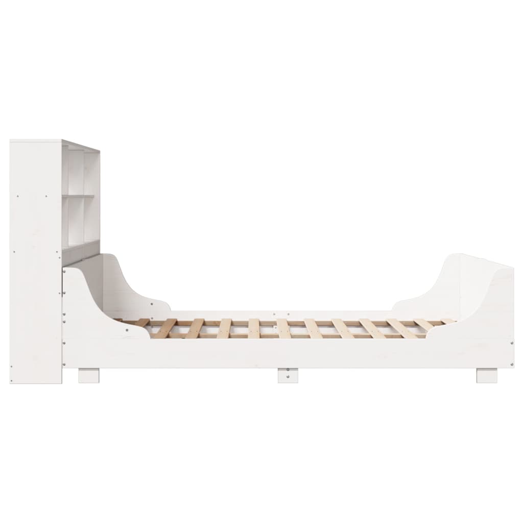 Lit bibliothèque sans matelas blanc 160x200 cm bois massif - XIOS
