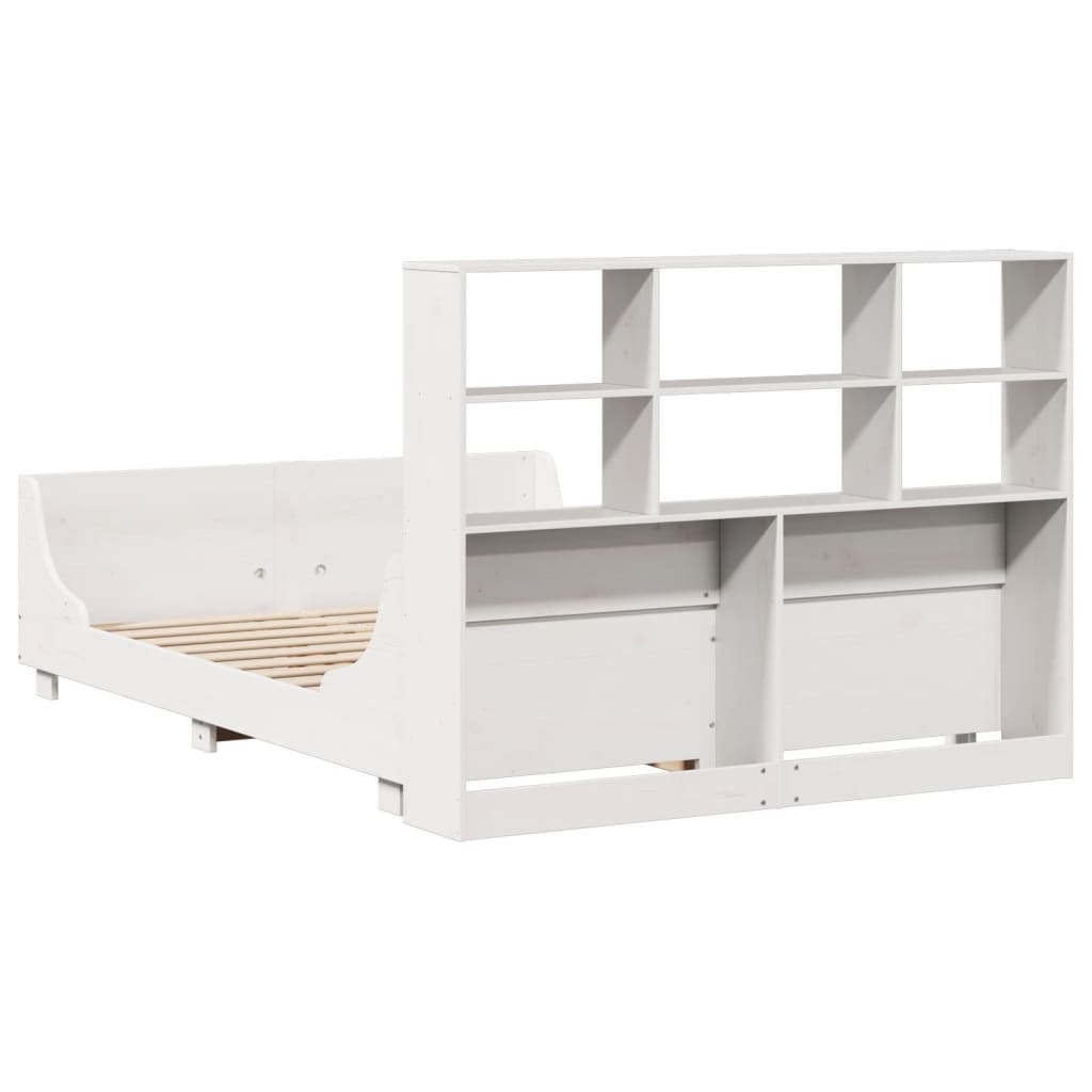 Lit bibliothèque sans matelas blanc 160x200 cm bois massif - XIOS