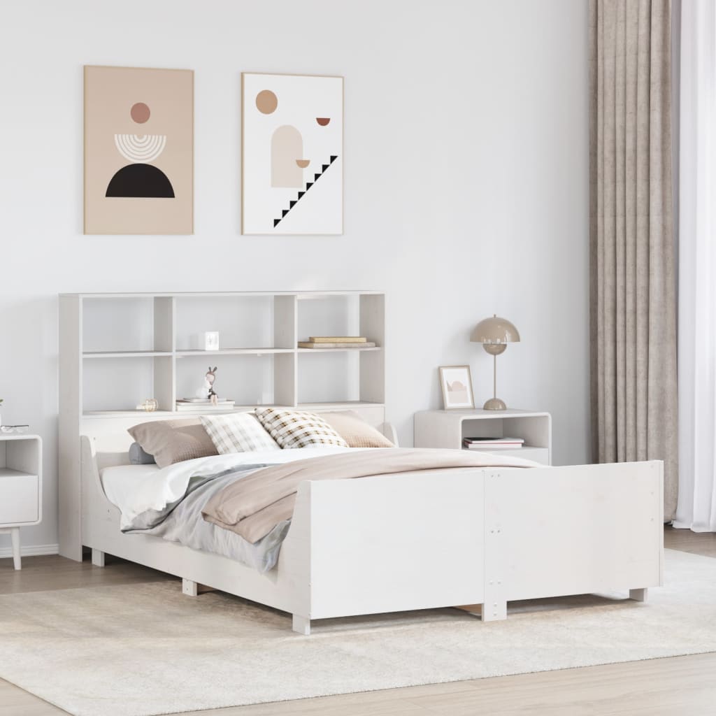 Lit bibliothèque sans matelas blanc 160x200 cm bois massif - XIOS