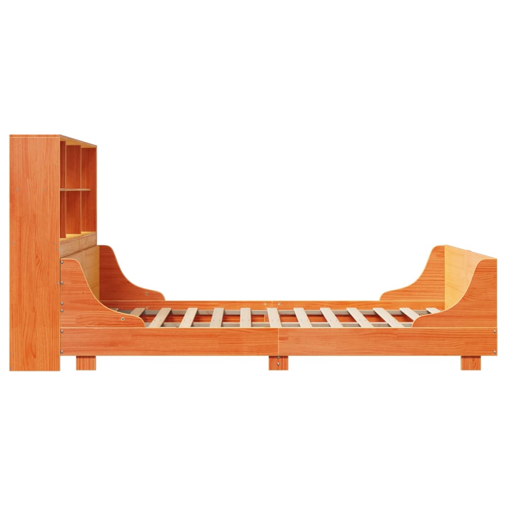 Lit bibliothèque sans matelas cire marron 150x200cm bois massif - XIOS