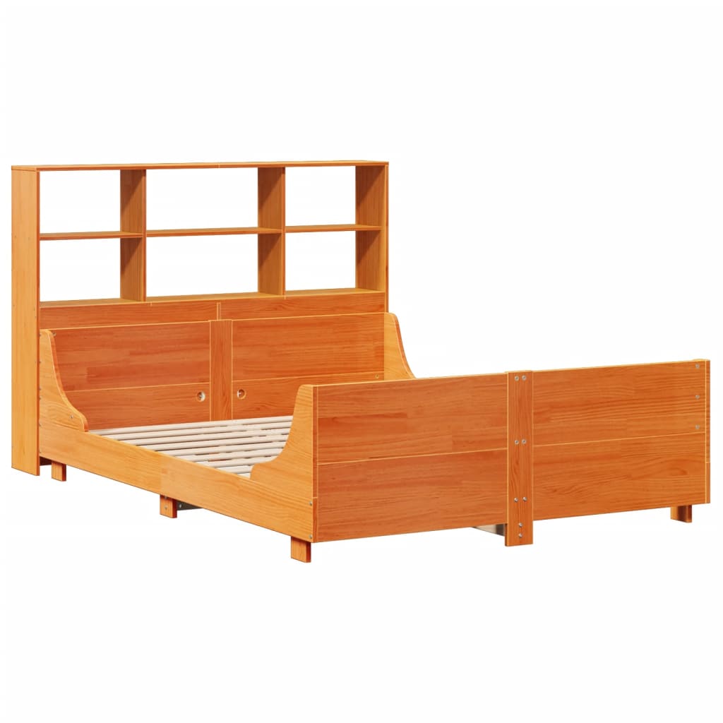 Lit bibliothèque sans matelas cire marron 140x200cm bois massif - XIOS