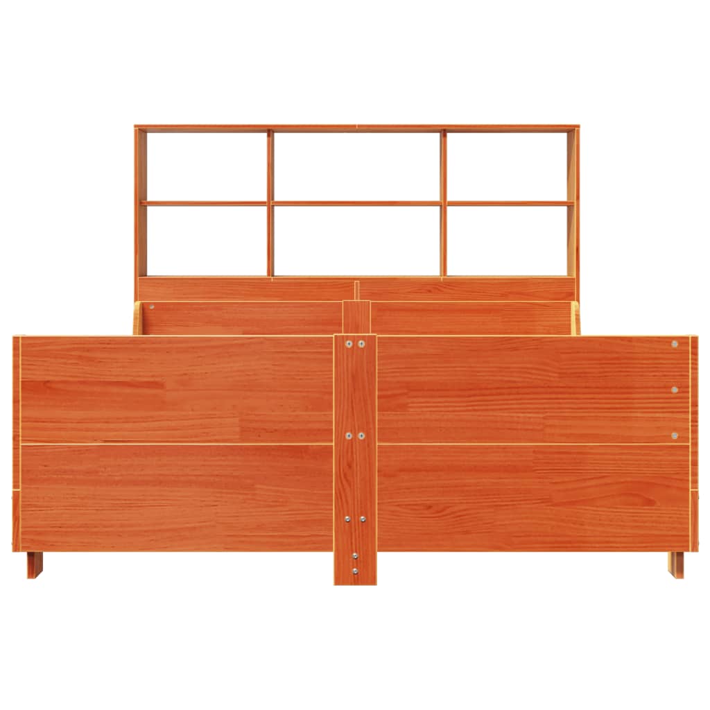 Lit bibliothèque sans matelas cire marron 140x200cm bois massif - XIOS