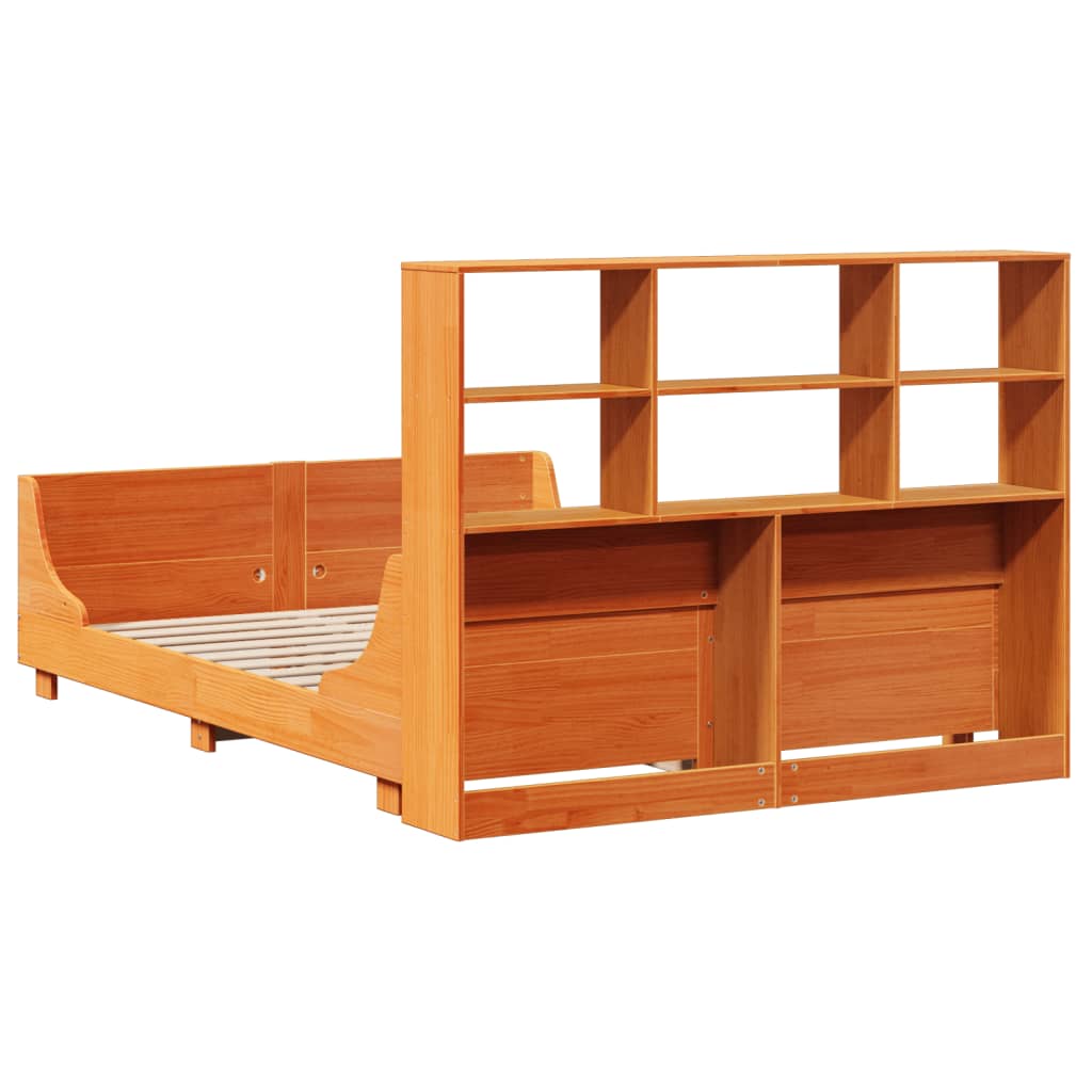 Lit bibliothèque sans matelas cire marron 140x200cm bois massif - XIOS