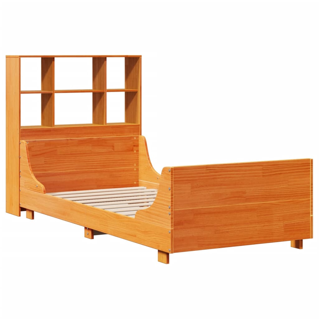 Lit bibliothèque sans matelas cire marron 100x200cm bois massif - XIOS