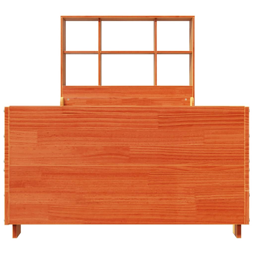 Lit bibliothèque sans matelas cire marron 100x200cm bois massif - XIOS
