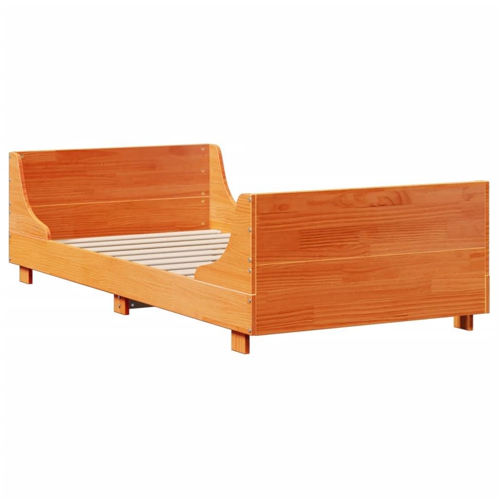 Lit bibliothèque sans matelas cire marron 100x200cm bois massif - XIOS