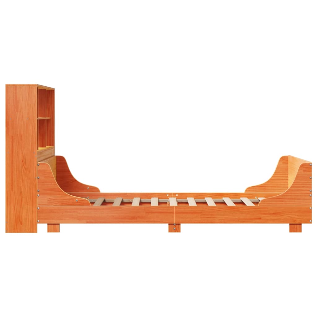 Lit bibliothèque sans matelas cire marron 100x200cm bois massif - XIOS