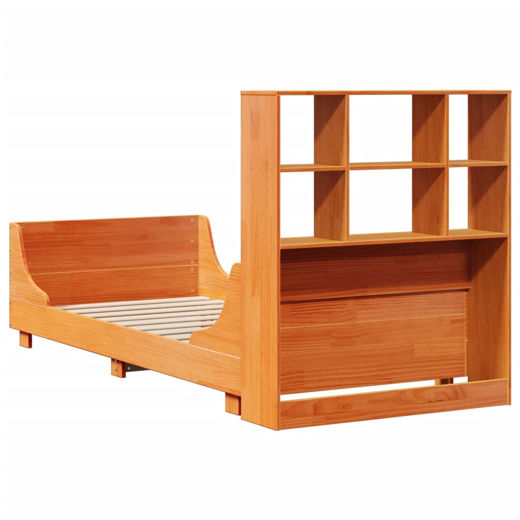 Lit bibliothèque sans matelas cire marron 100x200cm bois massif - XIOS