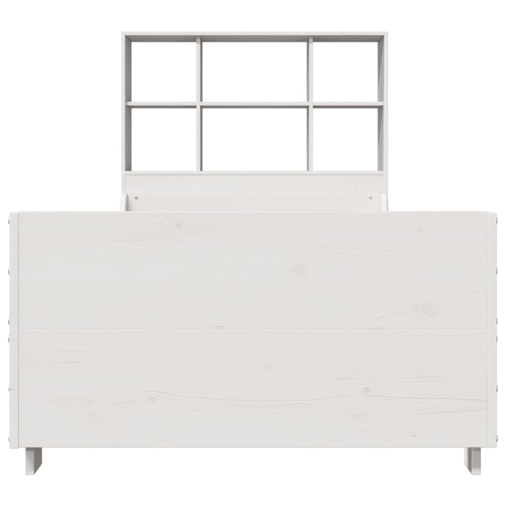 Lit bibliothèque sans matelas blanc 90x200 cm bois massif - XIOS
