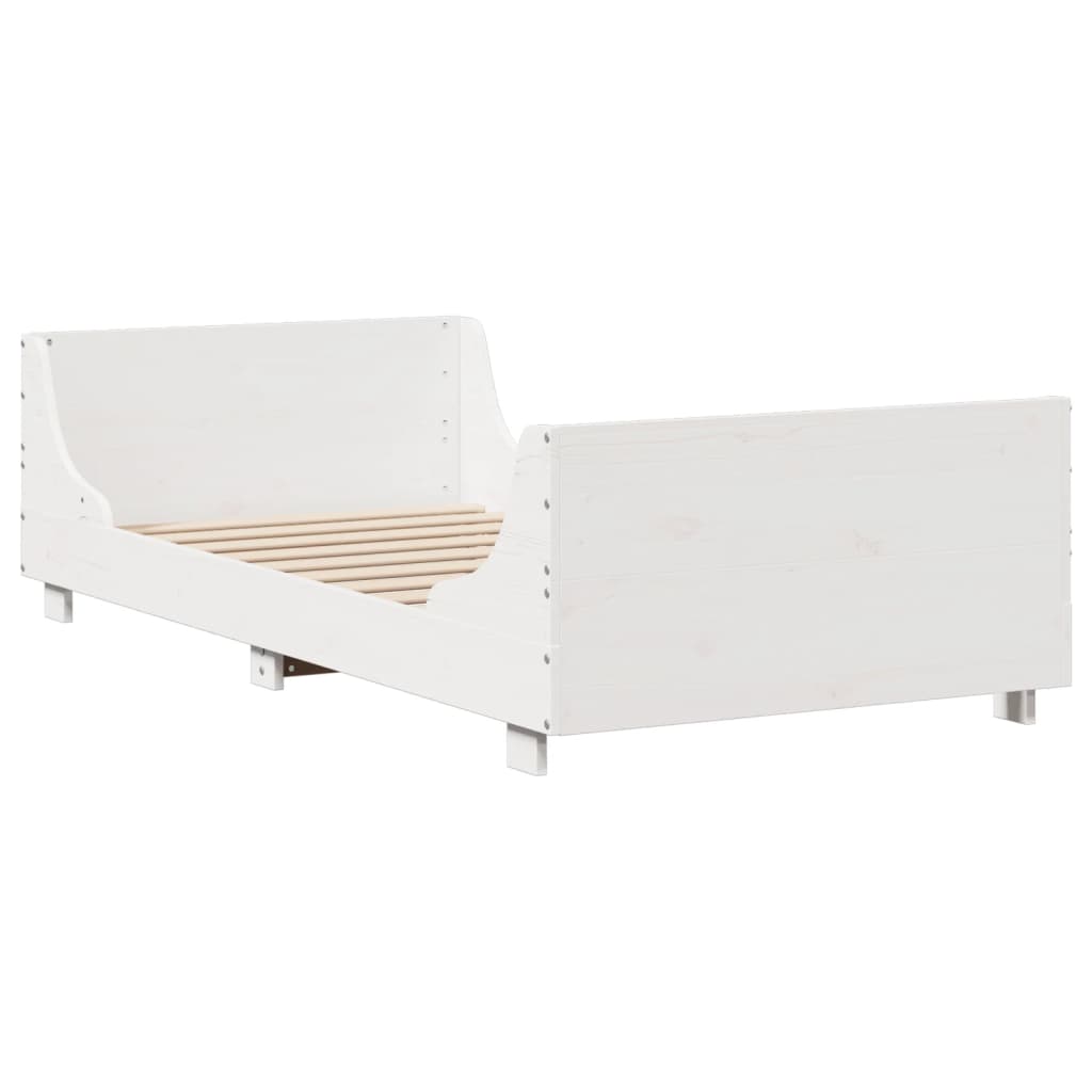 Lit bibliothèque sans matelas blanc 90x200 cm bois massif - XIOS