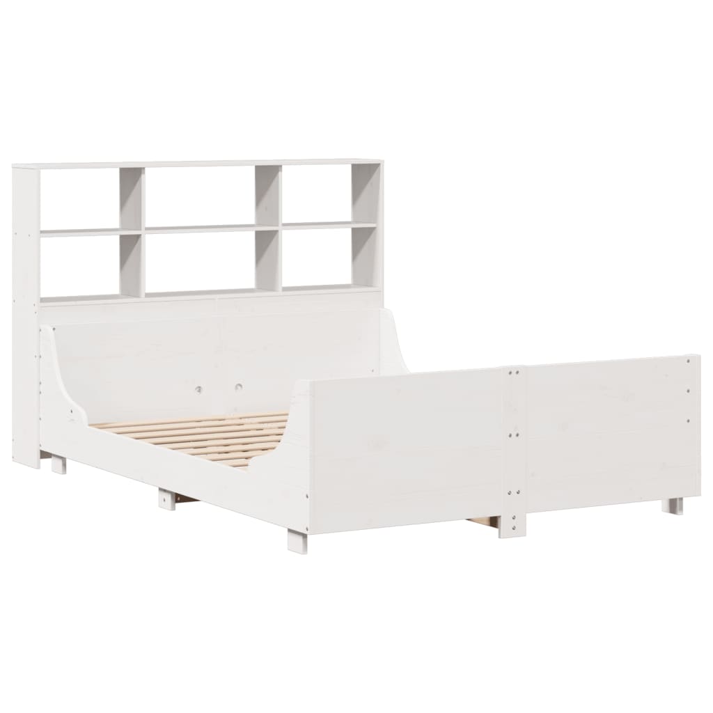 Lit bibliothèque sans matelas blanc 140x190 cm bois massif - XIOS