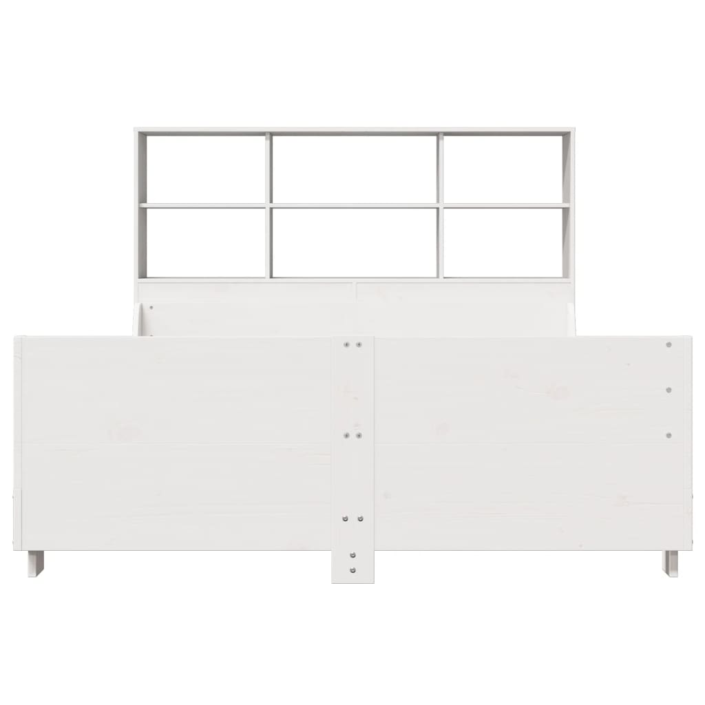 Lit bibliothèque sans matelas blanc 140x190 cm bois massif - XIOS