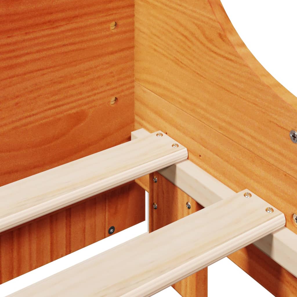 Lit bibliothèque sans matelas cire marron 140x190cm bois massif - XIOS