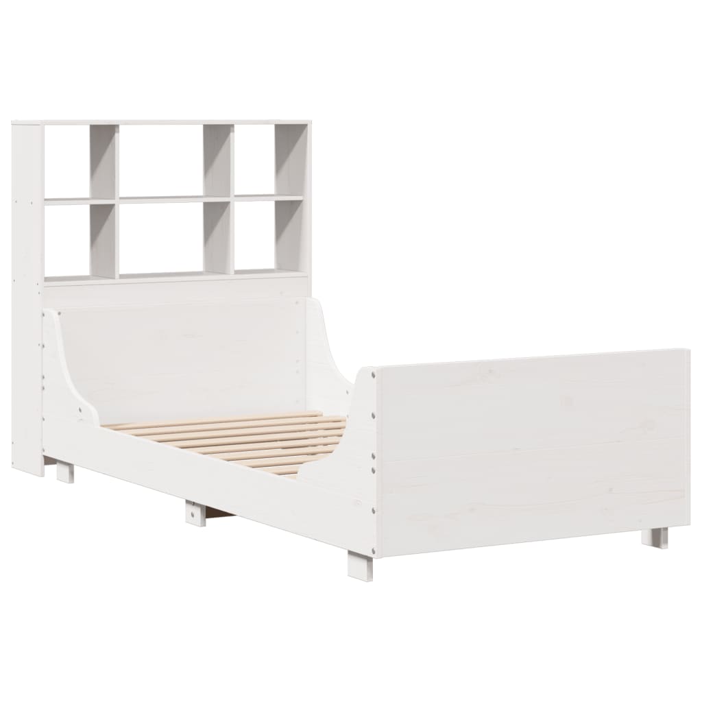 Lit bibliothèque sans matelas blanc 90x190 cm bois massif - XIOS