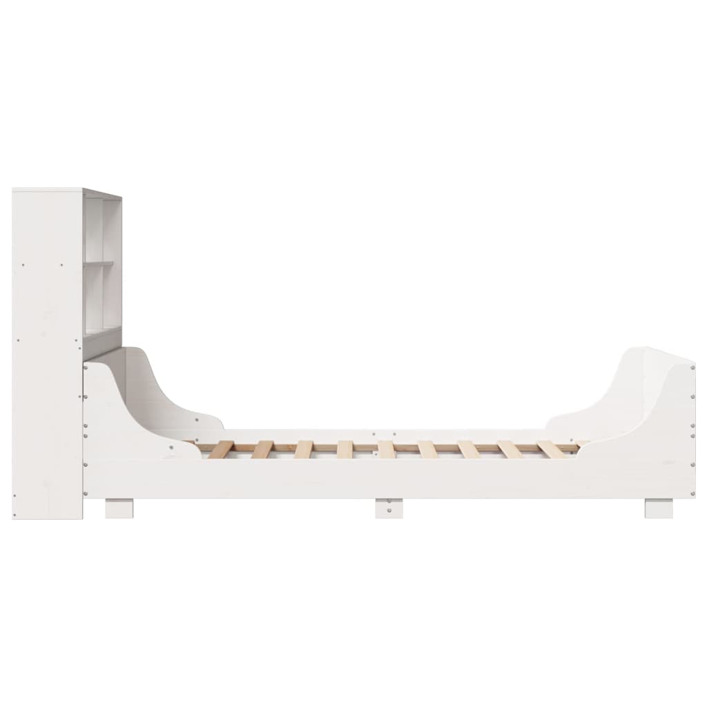 Lit bibliothèque sans matelas blanc 90x190 cm bois massif - XIOS