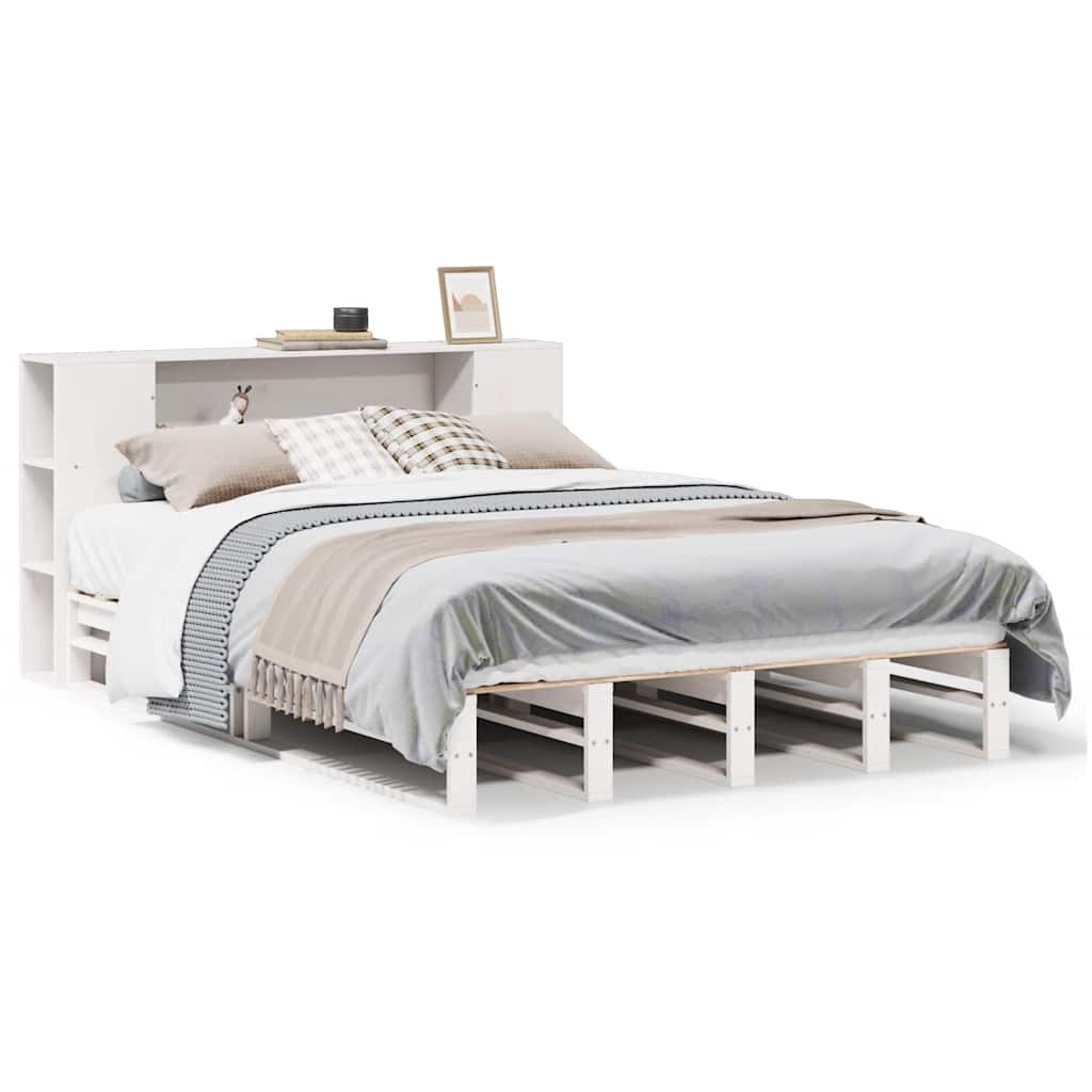 Lit bibliothèque sans matelas blanc 140x200 cm bois massif - XIOS