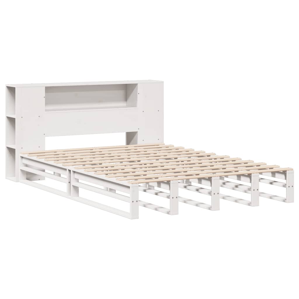 Lit bibliothèque sans matelas blanc 140x200 cm bois massif - XIOS